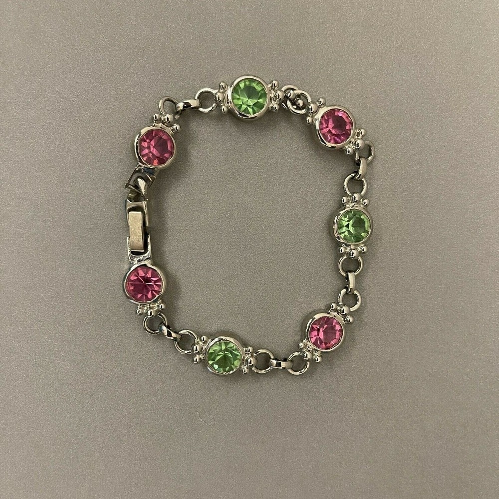 Pink Green Silver-tone Multicolor Fashion Bracelet